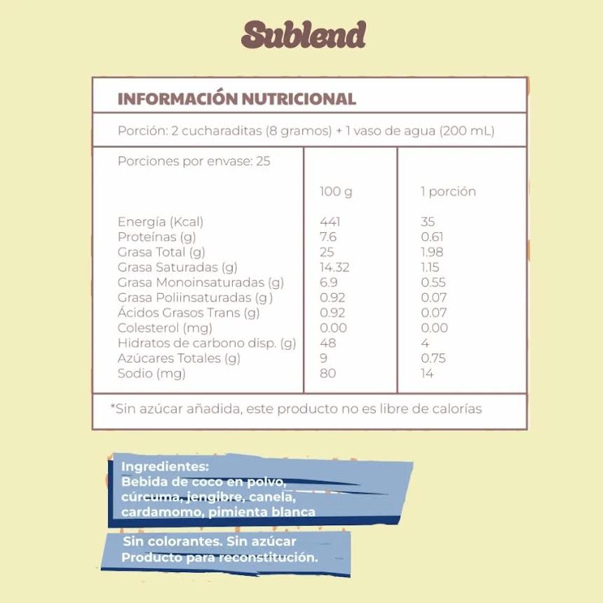 Golden milk en polvo 200 GR SUBLEND - SUBLEND - Aldea Nativa
