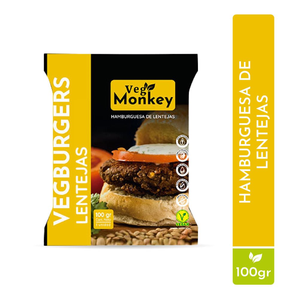 Hamburguesa de lentejas 100 gr Vegmonkey - VEGMONKEY - Aldea Nativa