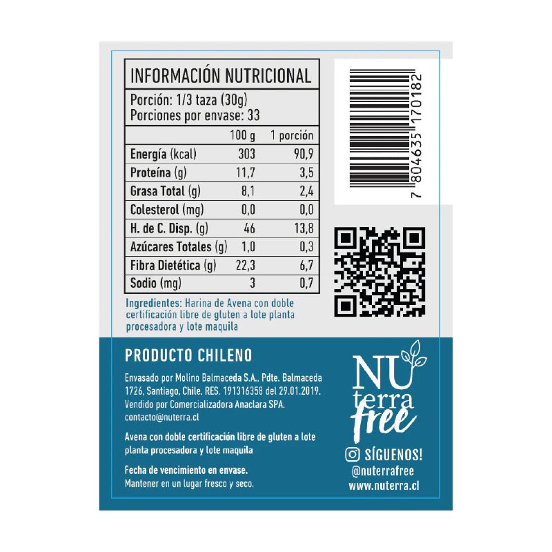 Harina de avena sin gluten 1 kg Nuterra - NUTERRA - Aldea Nativa
