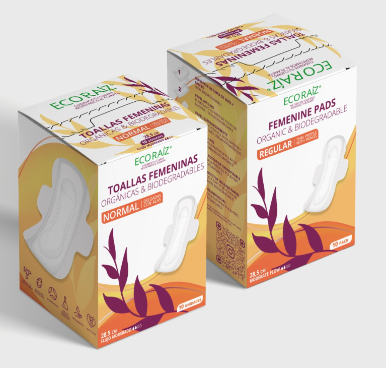 Toallas femeninas biodegradables con alas 10 UN ECORAIZ
