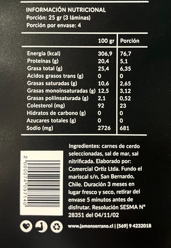 Jamón Serrano Laminado 100gr Jo Charcuterie - JO CHARCUTERIE - Aldea Nativa