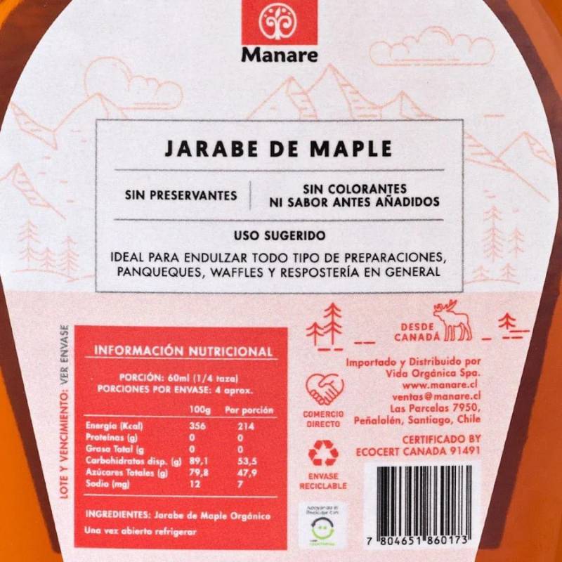 Jarabe Maple Org Manare 250 Ml - MANARE - Aldea Nativa