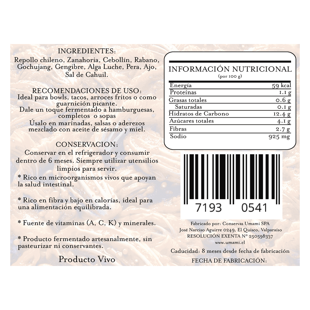 Kimchi 950 gr Umami - UMAMI - Aldea Nativa