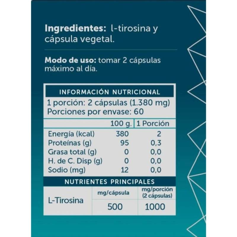 L Tirosina Pure Wellplus 120 Cap - WELLPLUS - Aldea Nativa