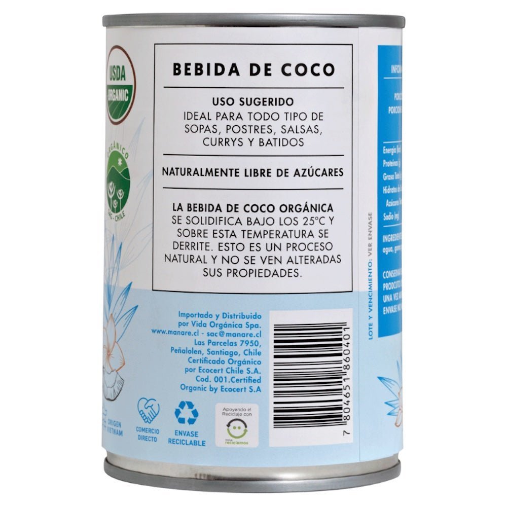 Leche Coco Org Manare 400 Ml - MANARE - Aldea Nativa