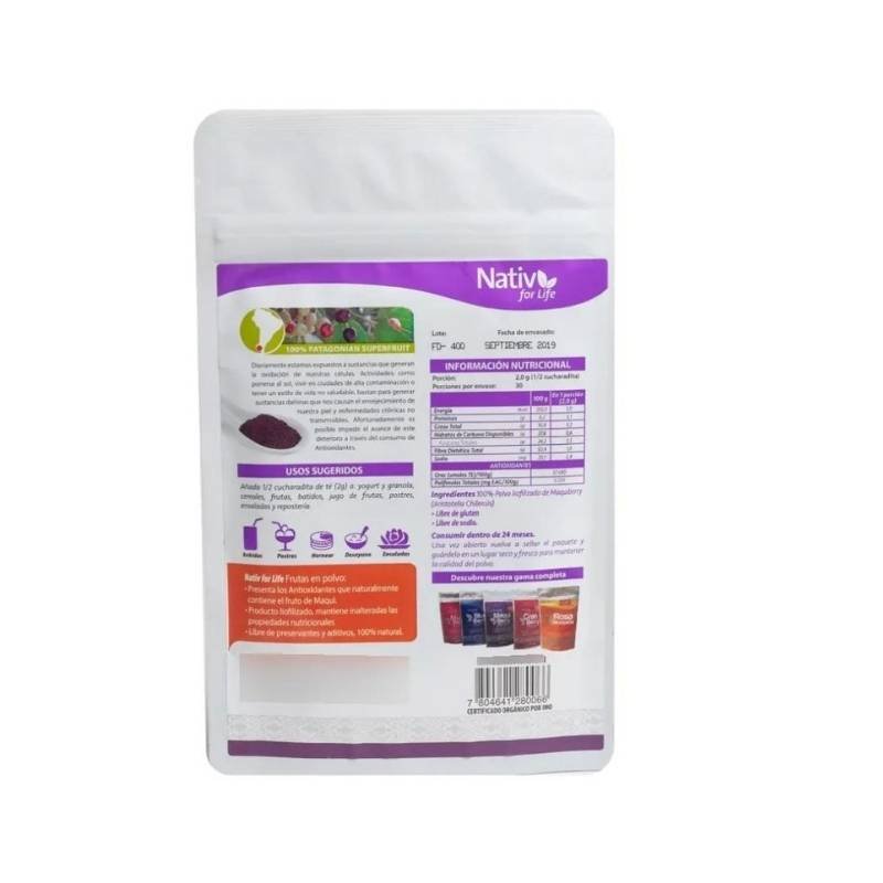 Maqui Organico Berry Powder Nativ For Life 60 Gr - NATIV FOR LIFE - Aldea Nativa
