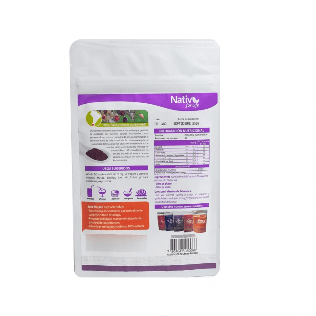 Maqui Organico Berry Powder Nativ For Life 60 Gr - NATIV FOR LIFE - Aldea Nativa
