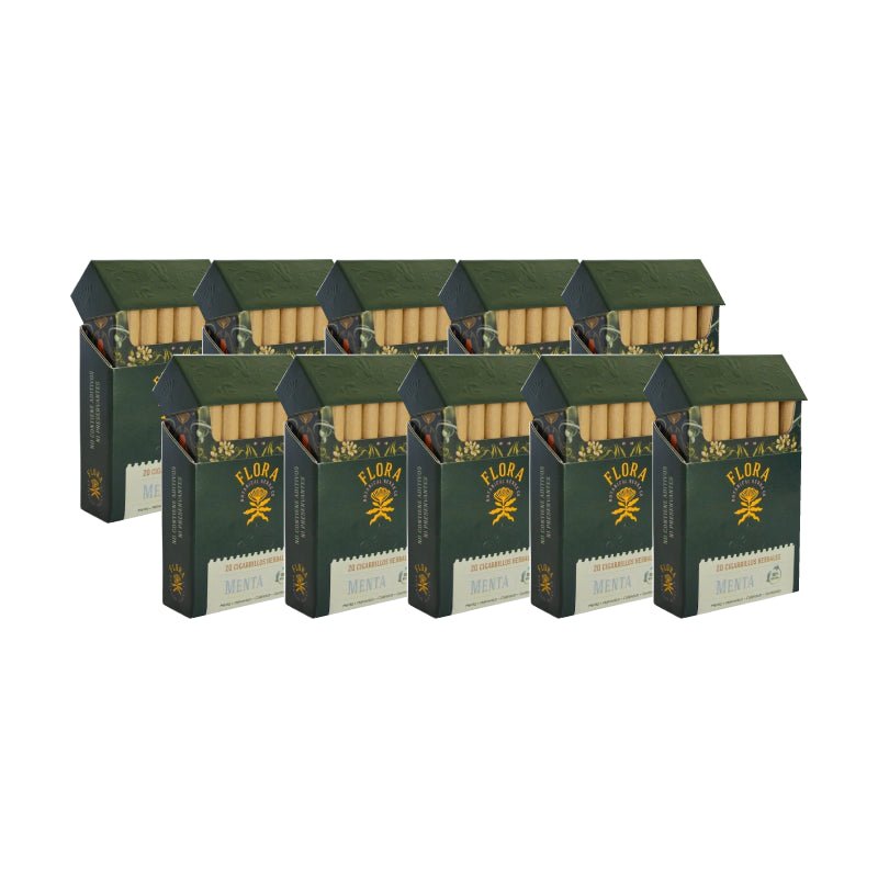 Pack 10 Cajetilla cigarros herbales menta 20 un Flora - FLORA - Aldea Nativa