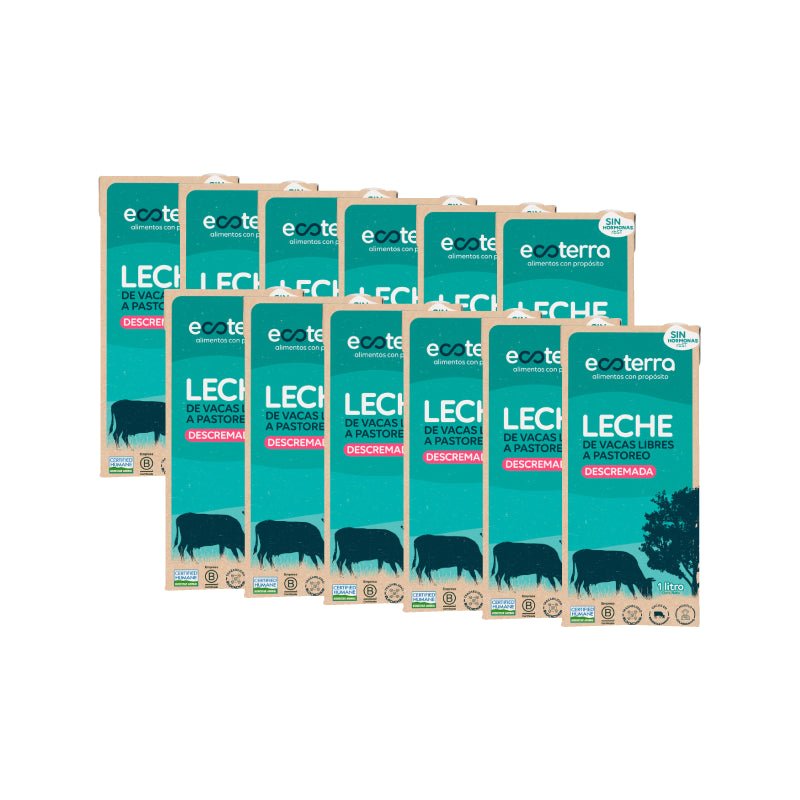 Pack 12 Leche descremada Vacas Libres Ecoterra 1 Lt - ECOTERRA - Aldea Nativa