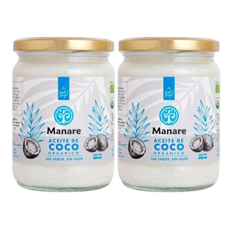 Pack 2 Aceite coco sin sabor sin olor org 500 ml Manare - MANARE - Aldea Nativa