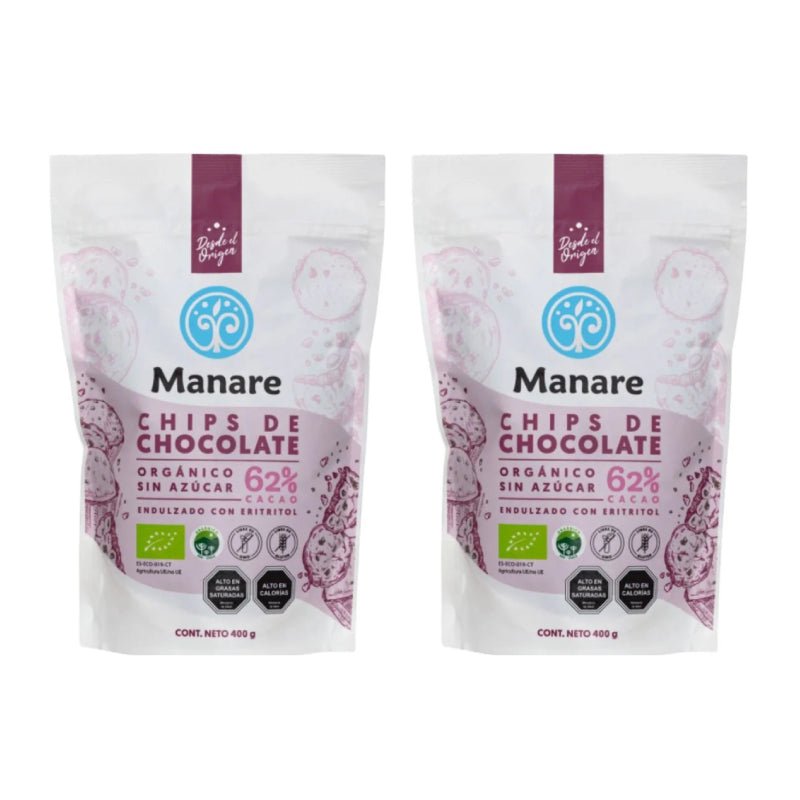 Pack 2 Chips chocolate sin azúcar 62% cacao org Manare - MANARE - Aldea Nativa