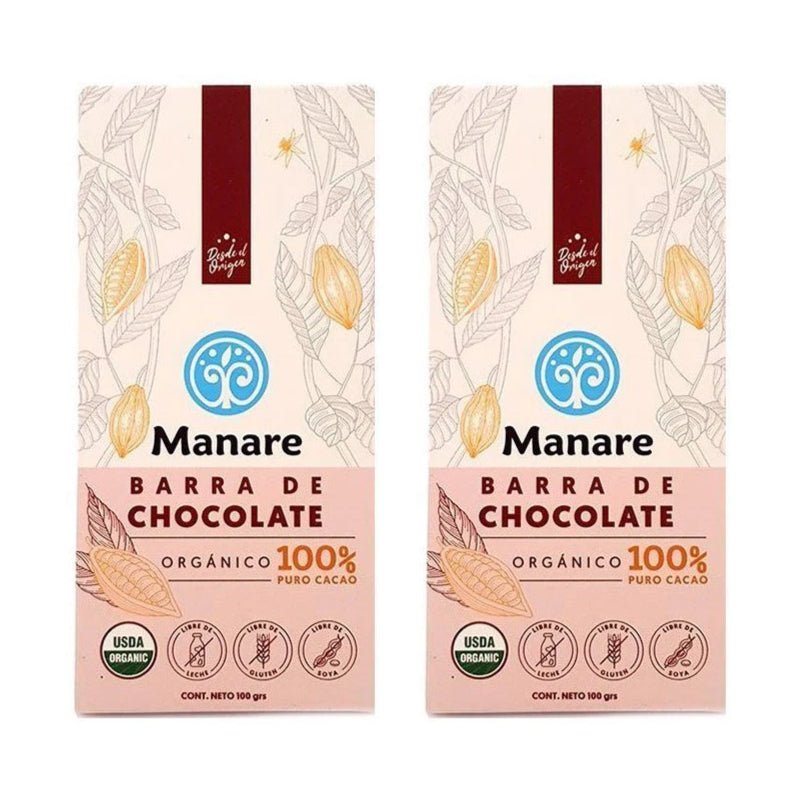 Pack 2 Chocolate 100% cacao 100 gr Manare - MANARE - Aldea Nativa