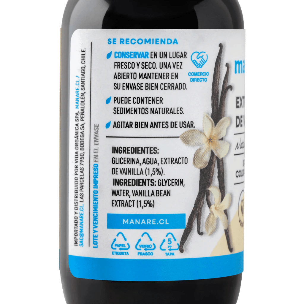 Pack 2 Extracto de vainilla sin alcohol 59 ml Manare - MANARE - Aldea Nativa
