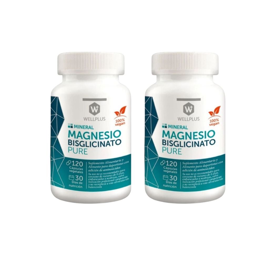 Pack 2 Magnesio Bisglicinato Pure Wellplus 120 Cap - WELLPLUS - Aldea Nativa