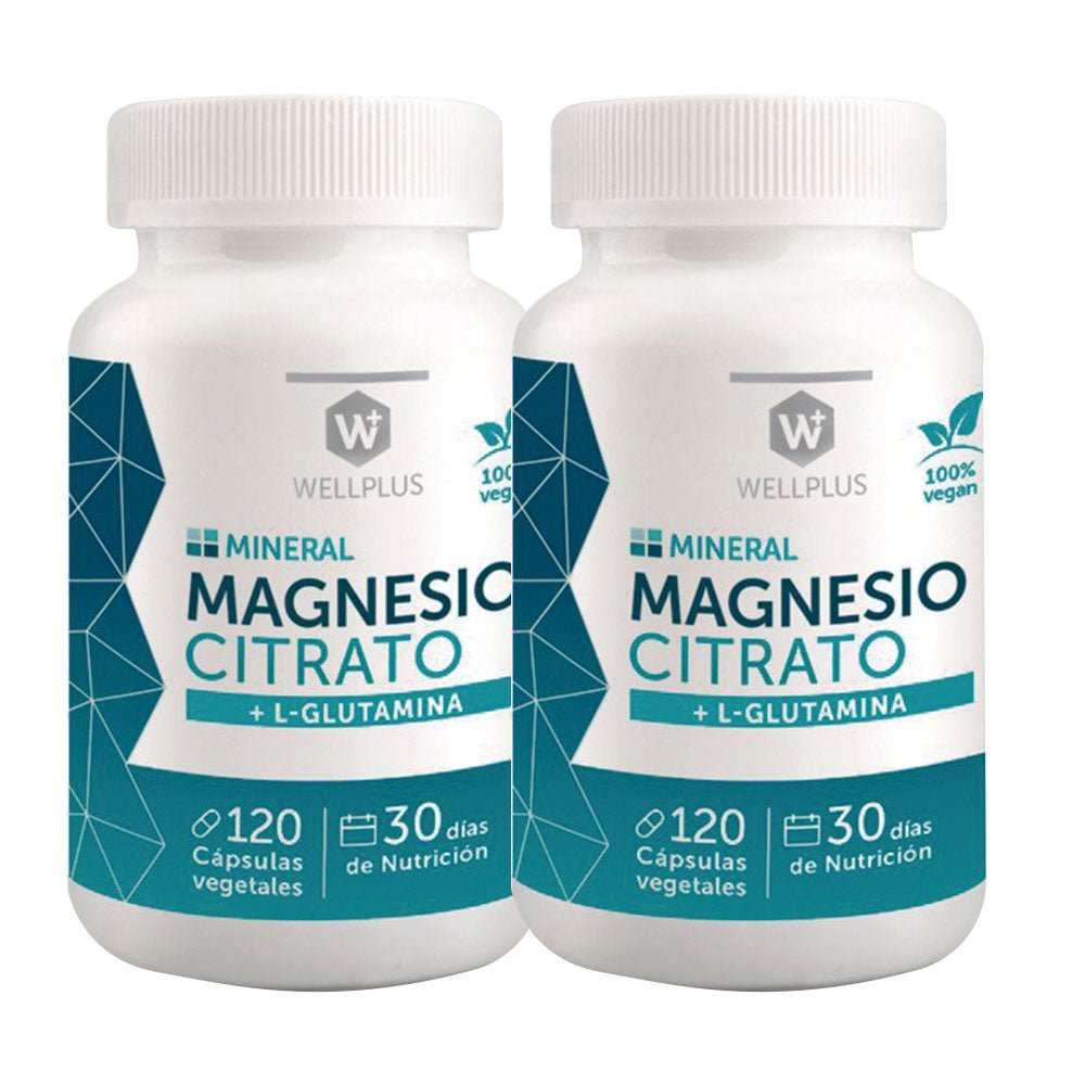 Pack 2 Magnesio Citrato + L Glutamina Wellplus 120 Cap - WELLPLUS - Aldea Nativa