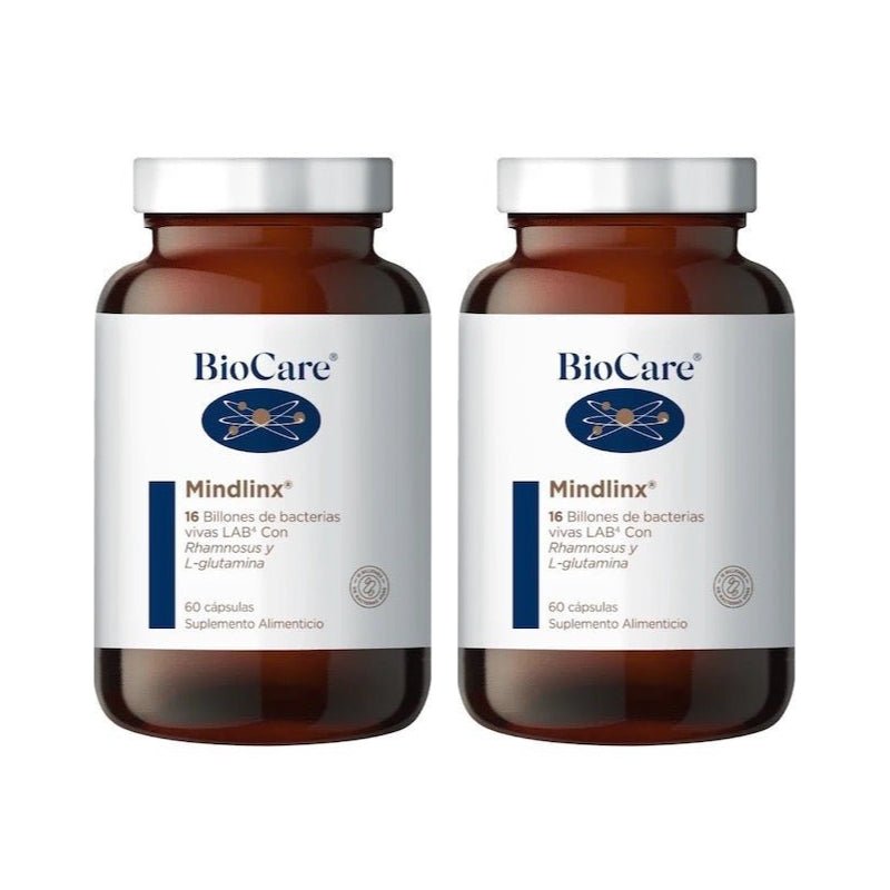 Pack 2 Mindlinx probiotico con L glutamina libre de Fos 60 cap Biocare - BIOCARE - Aldea Nativa