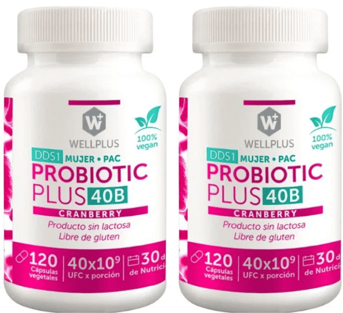 Pack 2 Probiotico 40b Cranberry 120 cap Wellplus - WELLPLUS - Aldea Nativa