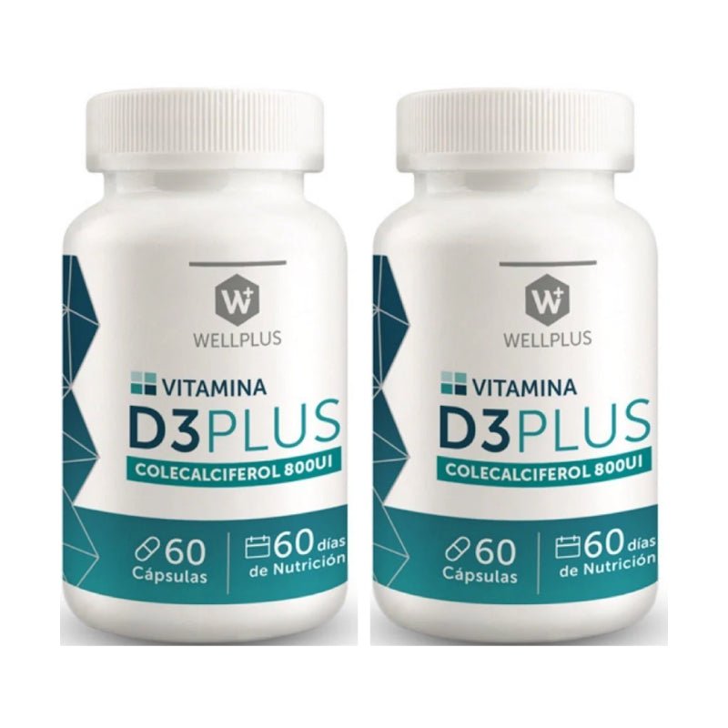Pack 2 Vitamina D3 Plus colecalciferol 60 cap Wellplus - WELLPLUS - Aldea Nativa