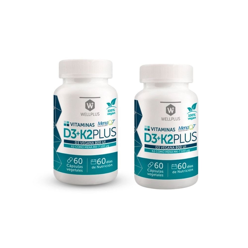 Pack 2 Vitamina D3+K2 Wellplus 60 Cap - WELLPLUS - Aldea Nativa