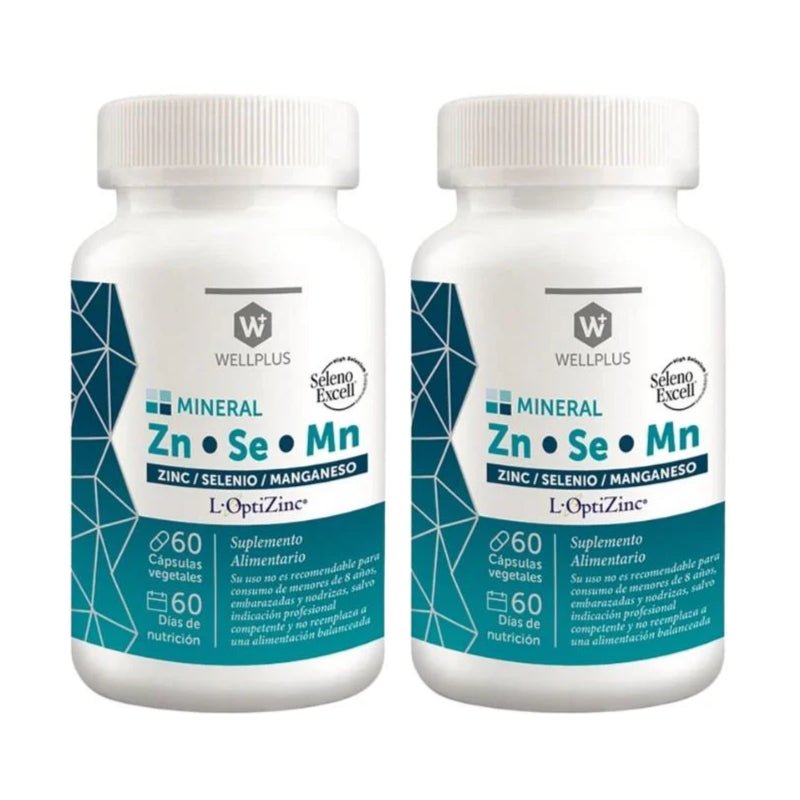 Pack 2 Zinc selenio cobre manganeso 60 cap Wellplus - WELLPLUS - Aldea Nativa