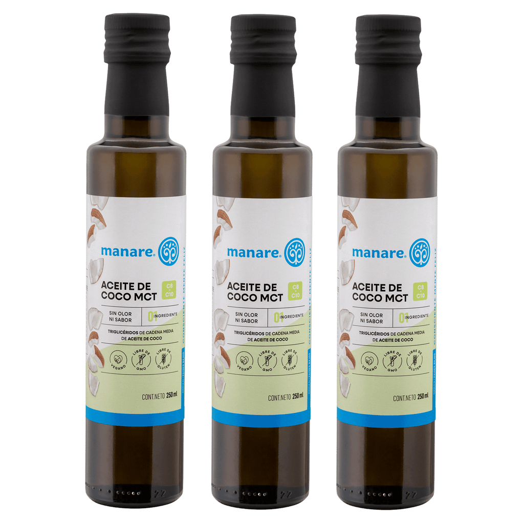 Pack 3 Aceite de coco mct 250 ml Manare - MANARE - Aldea Nativa