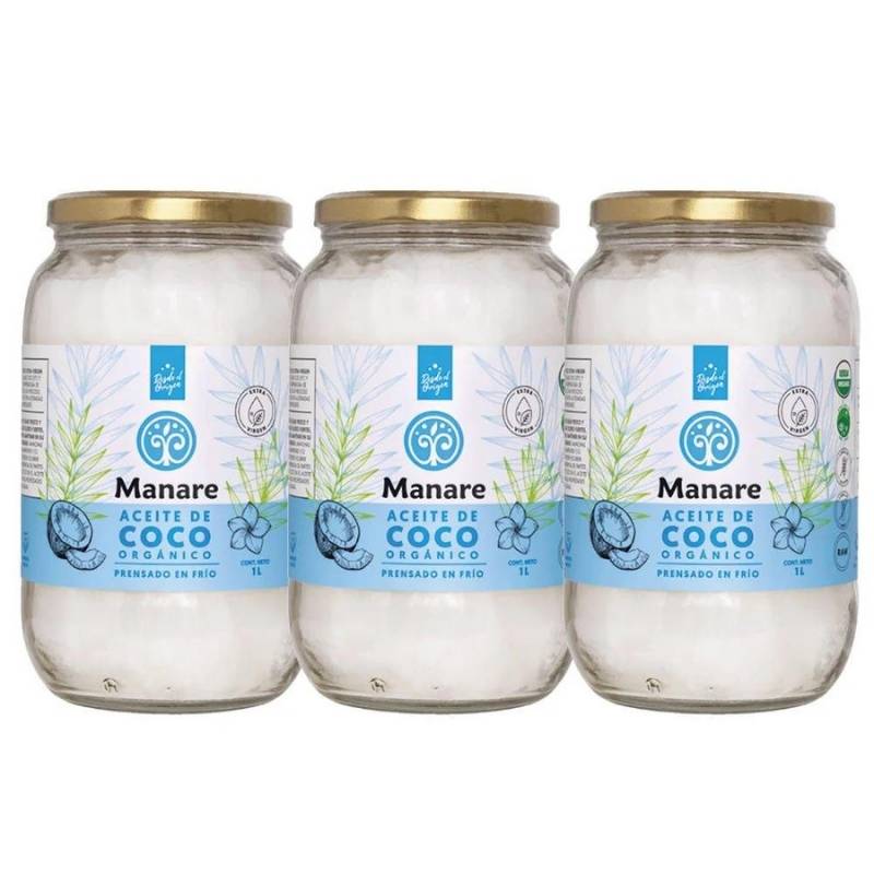 Pack 3 Aceite de Coco Org Manare 1 Lt - MANARE - Aldea Nativa