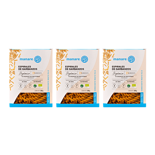 Pack 3 Espirales garbanzo org 250 gr Manare - MANARE - Aldea Nativa