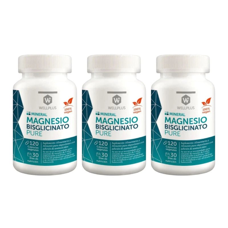 Pack 3 Magnesio Bisglicinato Pure Wellplus - WELLPLUS - Aldea Nativa