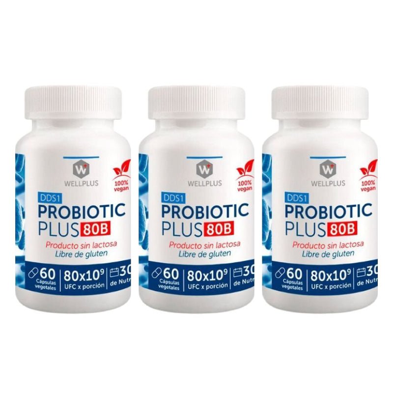 Pack 3 Probiótico 80B 60 cap Wellplus - WELLPLUS - Aldea Nativa