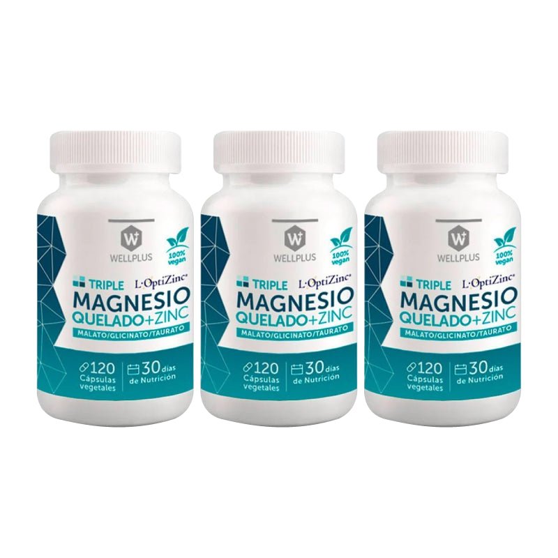 Pack 3 Triple magnesio quelado 120 cap Wellplus - WELLPLUS - Aldea Nativa