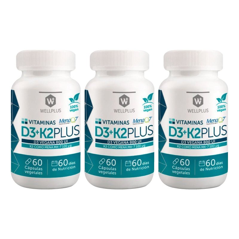 Pack 3 Vitamina D3+K2 60 cap Wellplus - WELLPLUS - Aldea Nativa