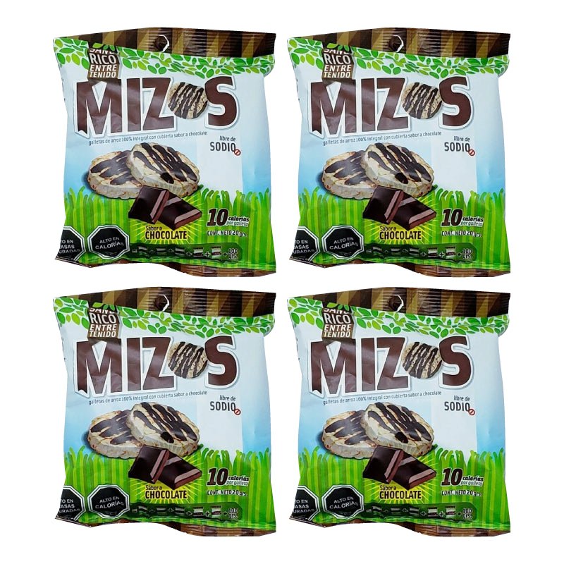 Pack 4 Galletas de arroz integral Mizos chocolate 20 gr - MIZOS - Aldea Nativa