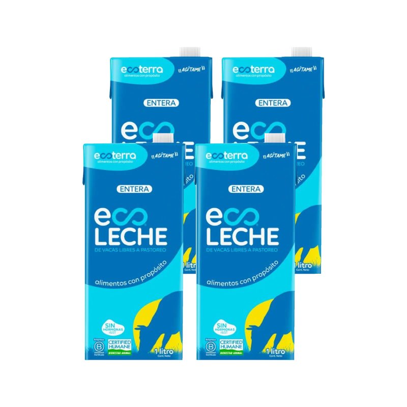 Pack 4 Leche entera vacas libres 1 lt Ecoterra - ECOTERRA - Aldea Nativa