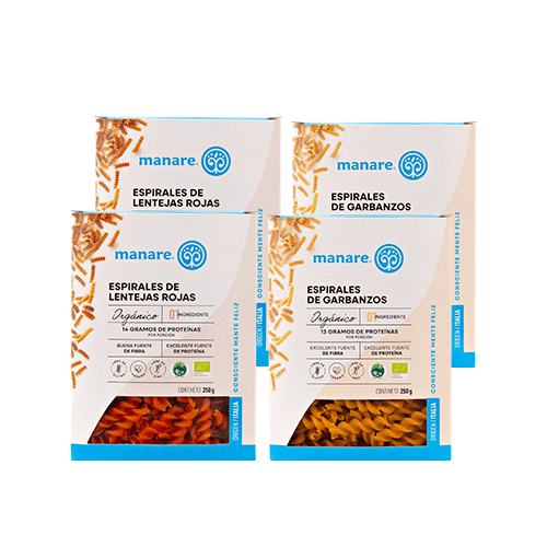 Pack 4 Mix Espirales Lenteja Roja y Garbanzo Org Manare 250 Gr - MANARE - Aldea Nativa