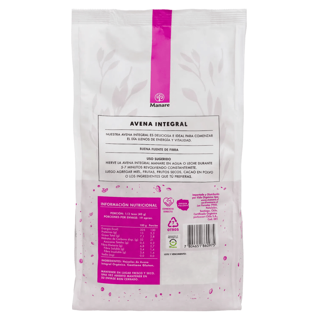 Pack 5 Avena Instantanea InteGral Org Manare 750 gr - MANARE - Aldea Nativa