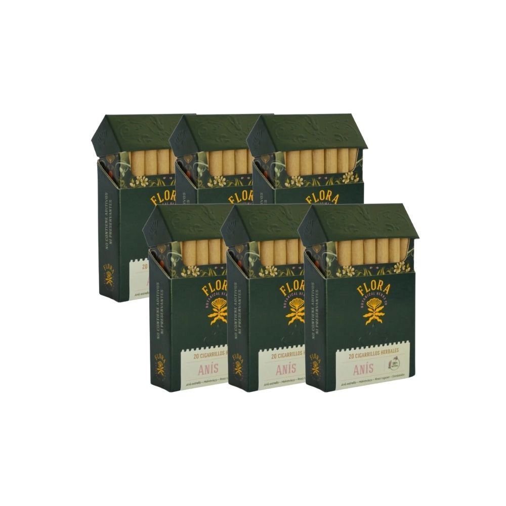Pack 6 Cajetilla Cigarros Herbales Anis Flora 20 Un - FLORA - Aldea Nativa