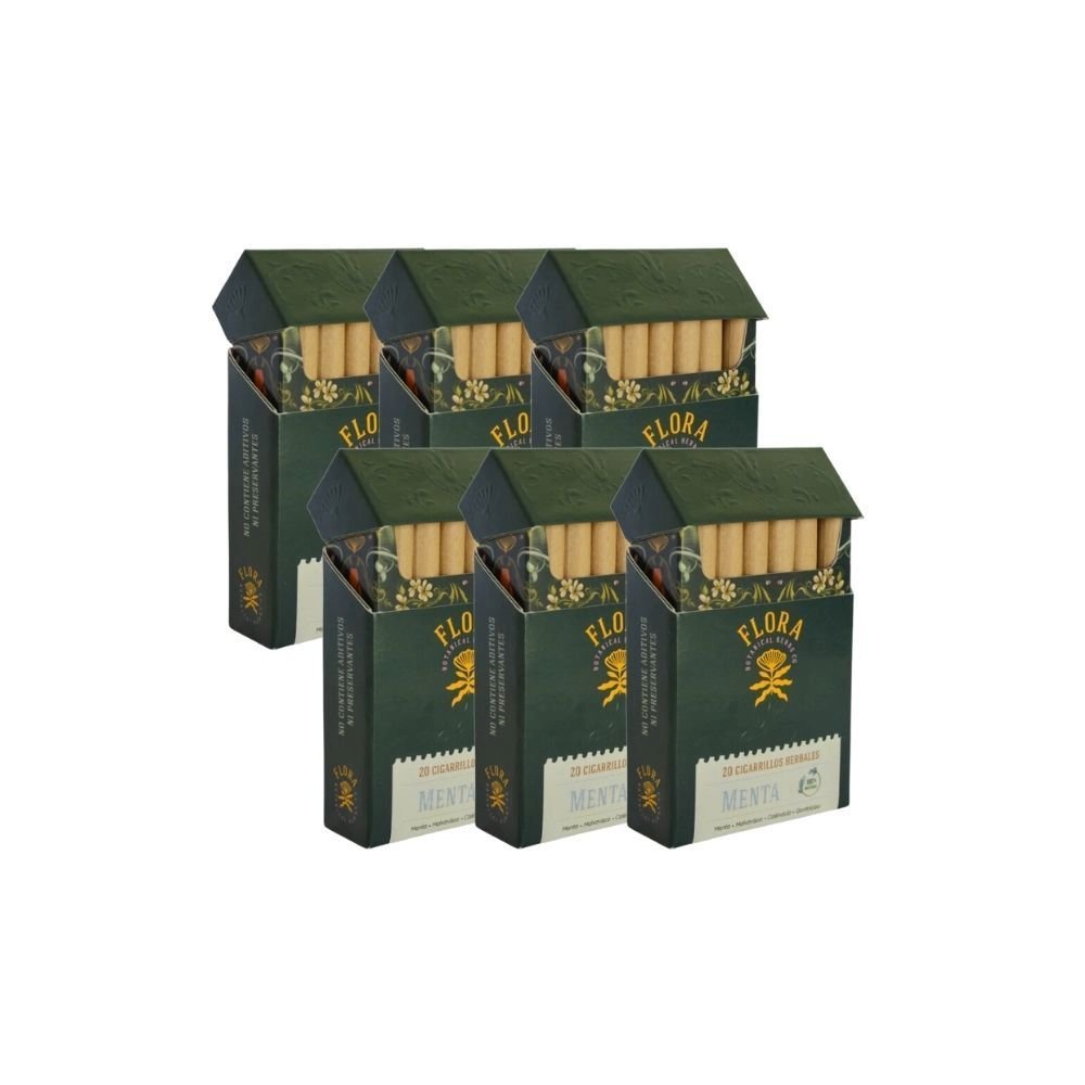 Pack 6 Cajetilla Cigarros Herbales Menta Flora 20 Un - FLORA - Aldea Nativa