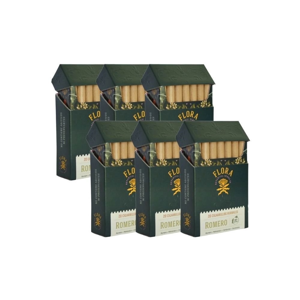 Pack 6 Cajetilla Cigarros Herbales Romero Flora 20 Un - FLORA - Aldea Nativa