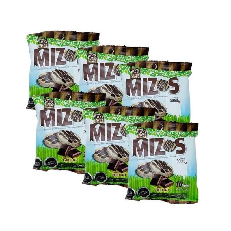 Pack 6 Galletas de Arroz InteGral Cubiertas Chocolate Mizos 20 Gr - MIZOS - Aldea Nativa