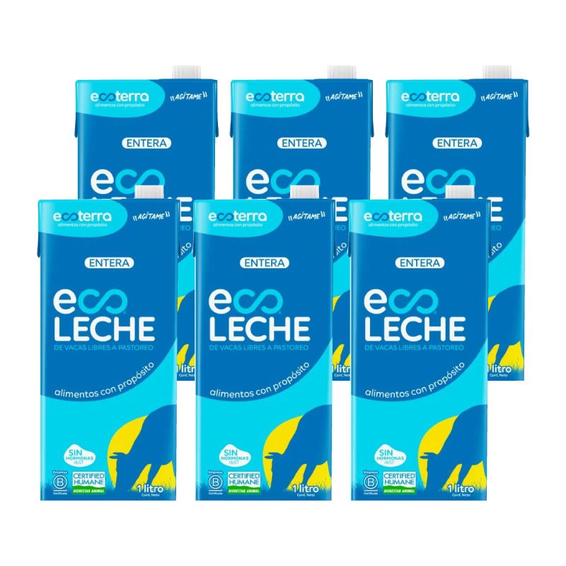 Pack 6 Leche entera vacas libres 1 lt Ecoterra - ECOTERRA - Aldea Nativa