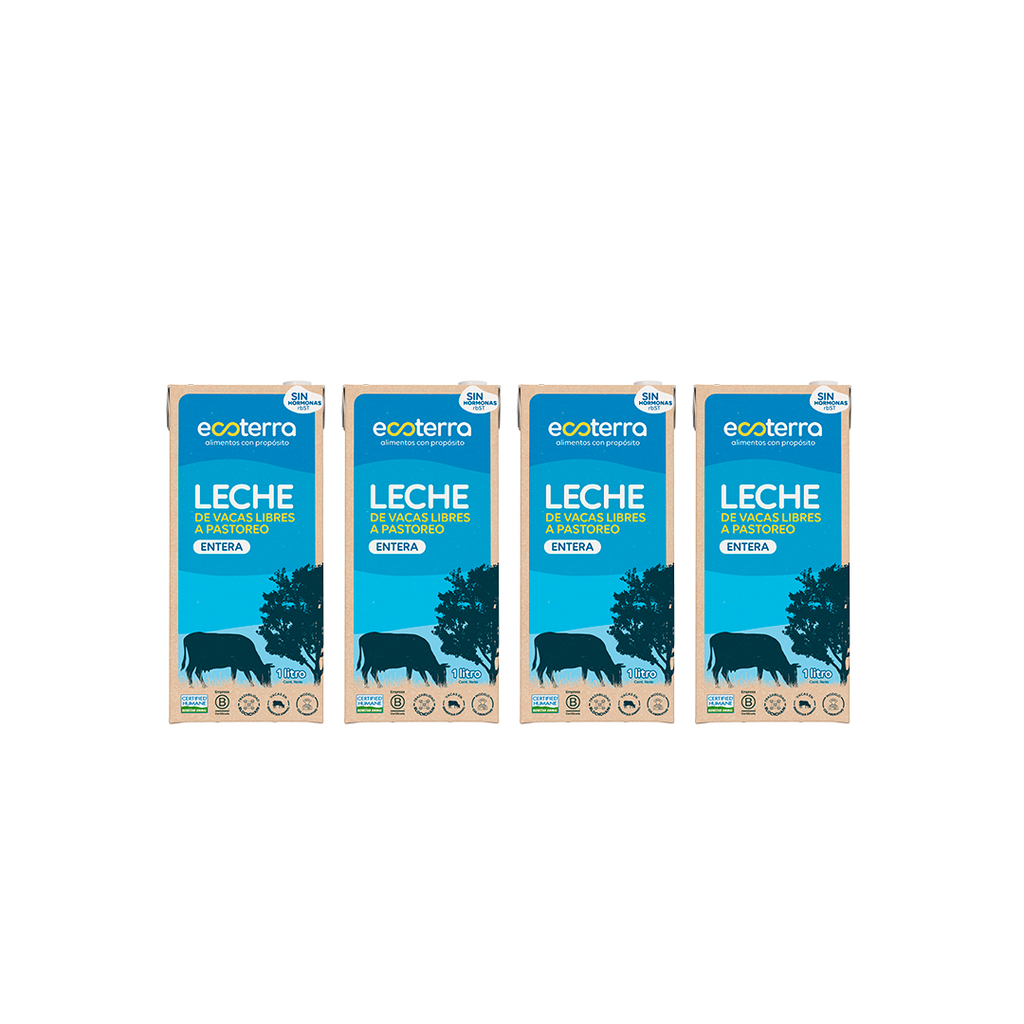 Pack 4 Leche entera vacas libres 1 lt Ecoterra