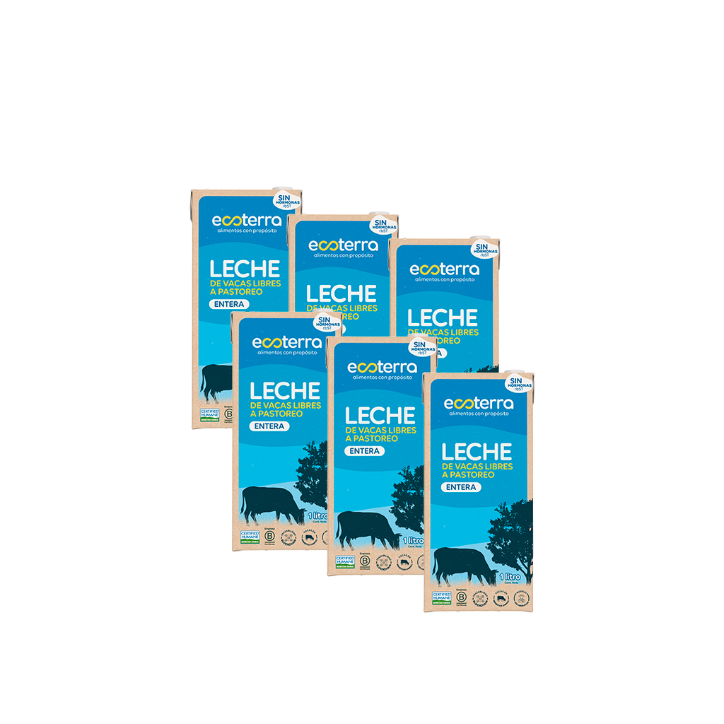 Pack 6 Leche entera vacas libres 1 lt Ecoterra