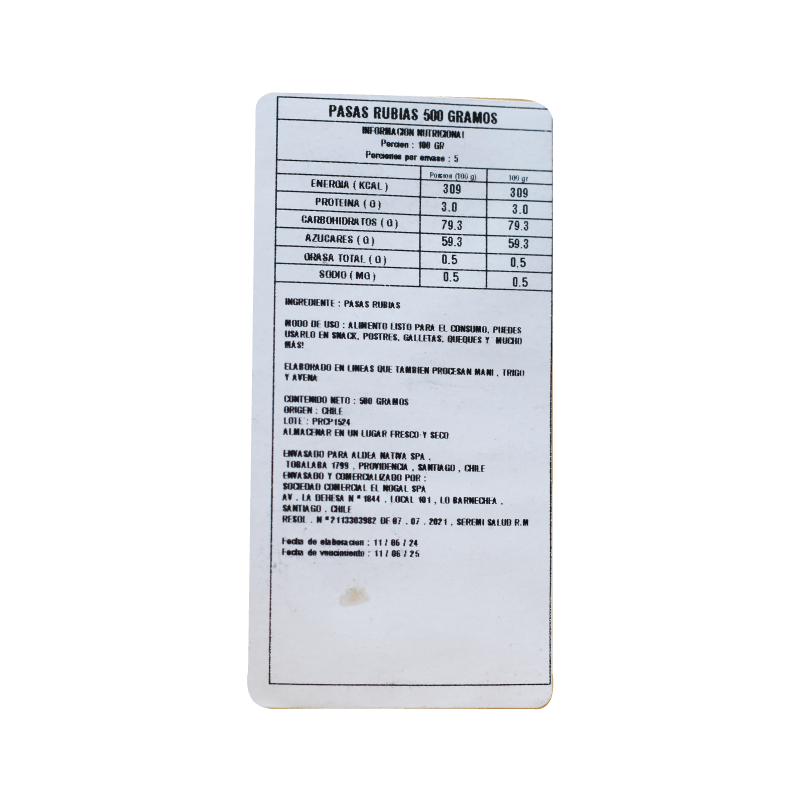 Pasas Rubia Dorada Aldea Nativa 500 Gr - ALDEA NATIVA - Aldea Nativa