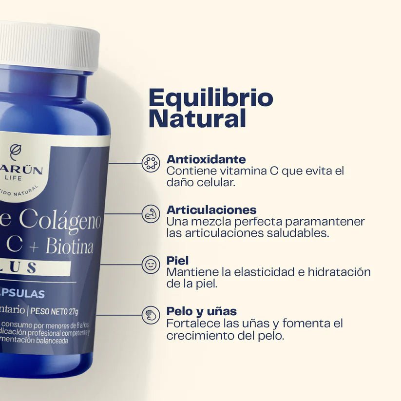 Péptidos de colágeno + Biotina + Vitamina C plus 60 cap KARUN LIFE - KARUN LIFE - Aldea Nativa