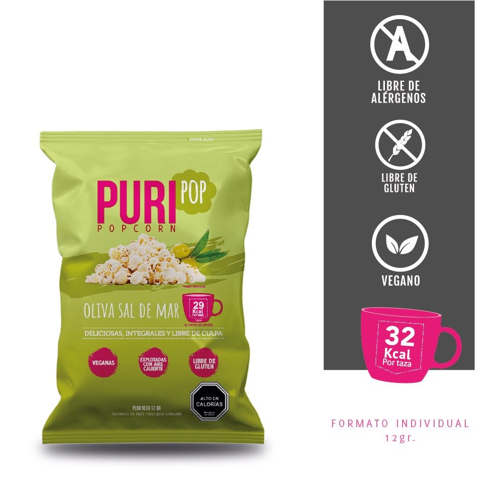 Popcorn Sal de Mar Puripop 12 Gr - PURISNACKS - Aldea Nativa