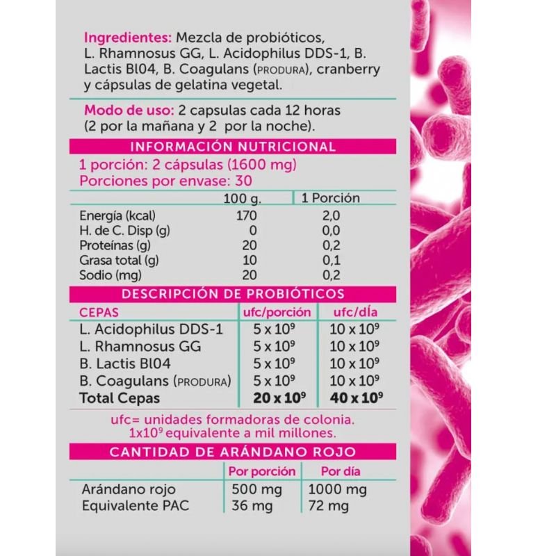 Probiotico 40B Cranberry Wellplus 120 Cap - WELLPLUS - Aldea Nativa