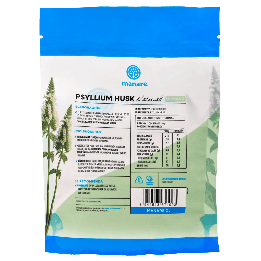Psyllium Husk Natural Polvo 200 gr Manare - MANARE - Aldea Nativa