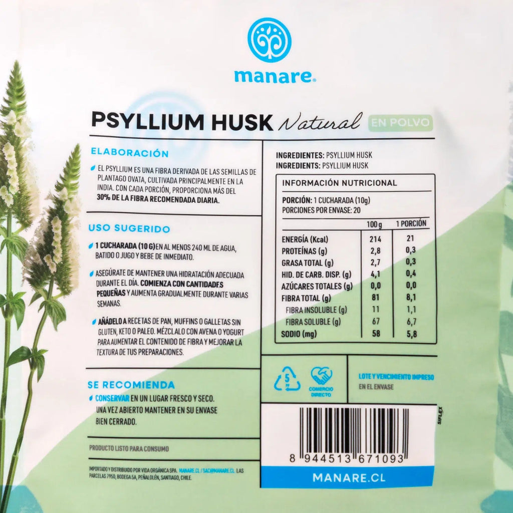 Psyllium Husk Natural Polvo 200 gr Manare - MANARE - Aldea Nativa