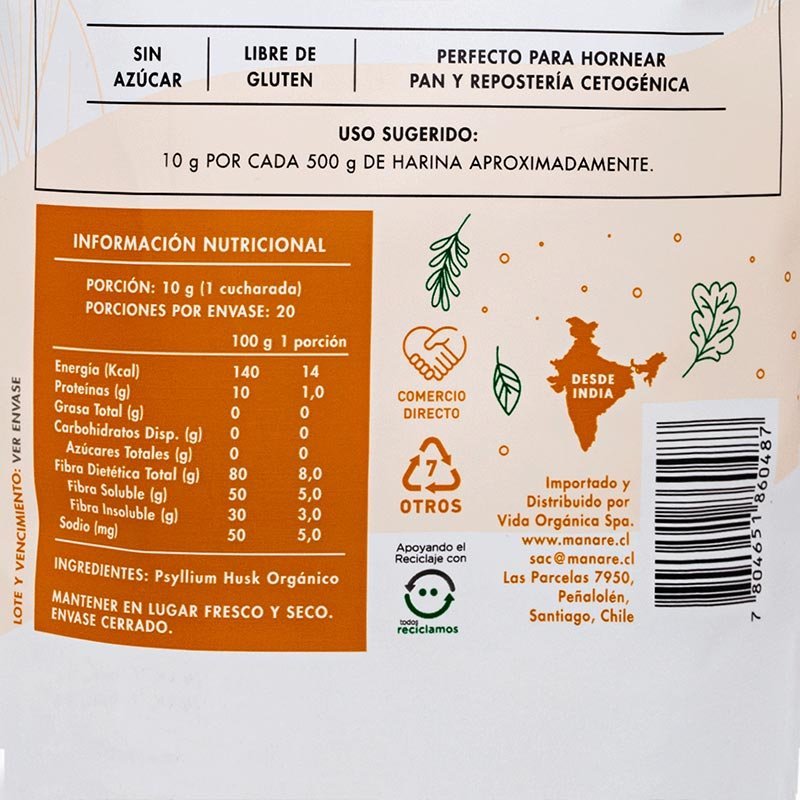 Psyllium Husk Organico Manare 200 Gr - MANARE - Aldea Nativa
