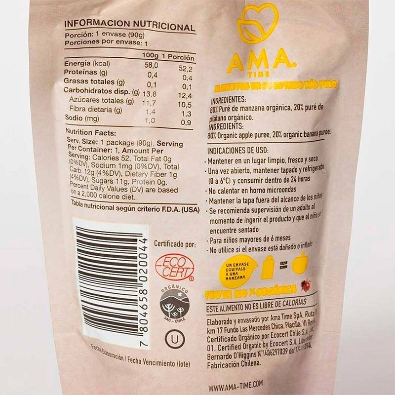 Pure Manzana Platano Org Ama 90 Gr - AMA - Aldea Nativa